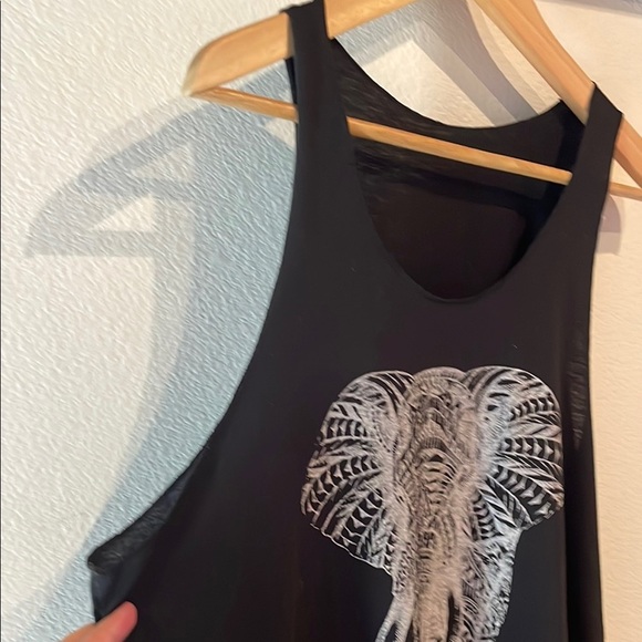 Thailand Elephant Print Logo Tank Top, Raw Edges, Black, Size XL - Picture 3 of 8